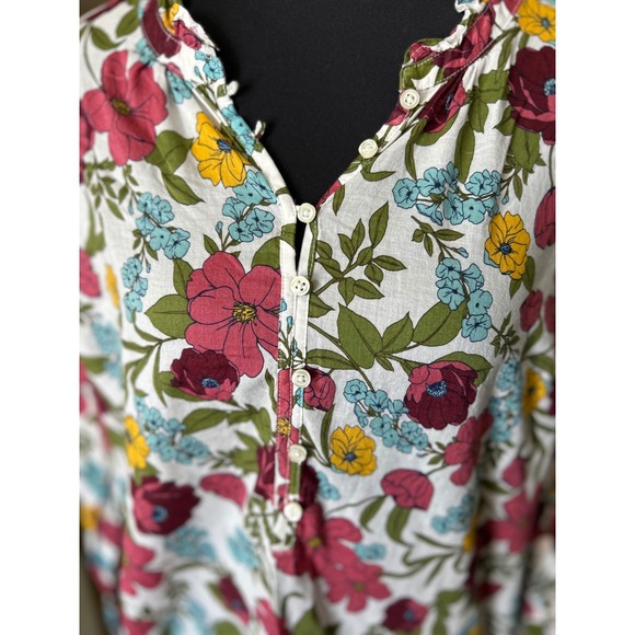Talbots Floral Print Button Front Ruffle Neck Long Sleeve Blouse Large Petite - Picture 4 of 7